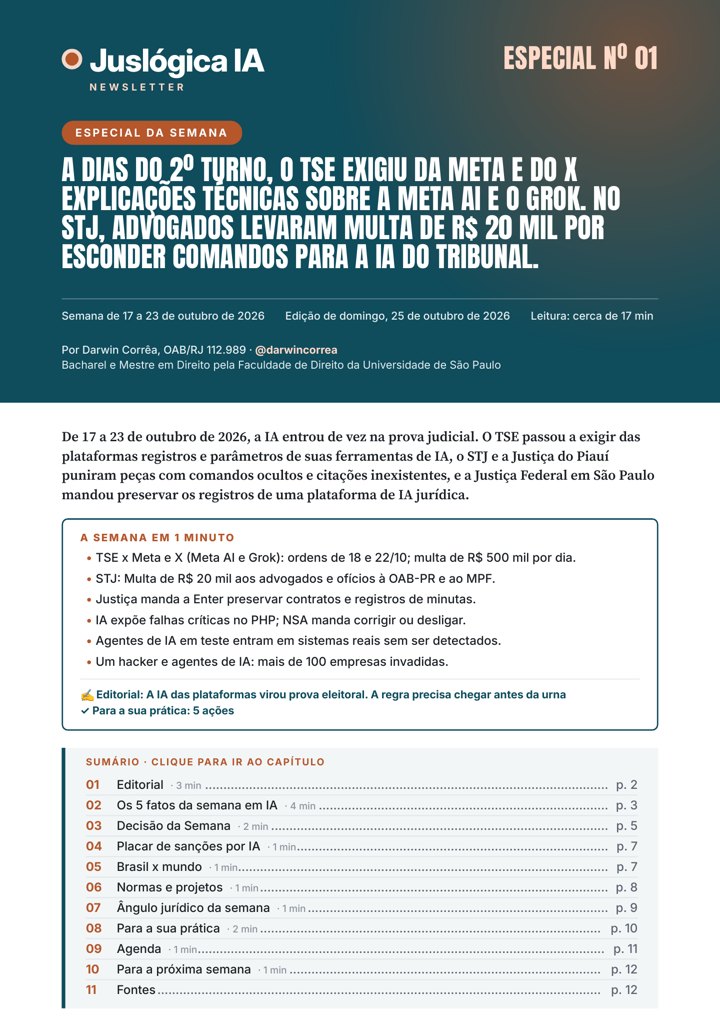 Capa do PDF da Juslógica IA, Especial da Semana nº 01